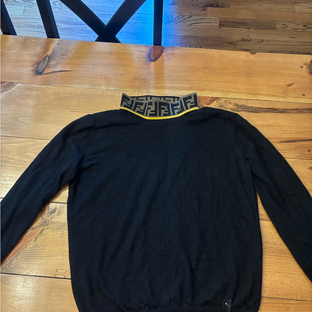 Fendi Black Turtleneck Sweater with Gold Trim